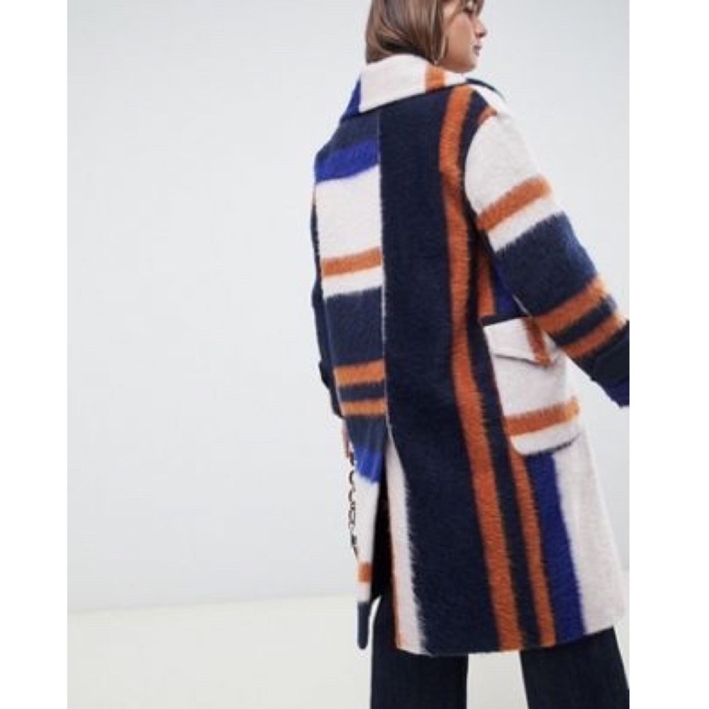ASOS Design Brushed Checked Color-Block Coat - Picture 4 of 4